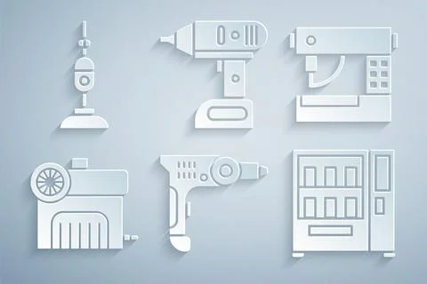 Set Electric drill machine, Sewing, Air compressor, Vending, cordless Stock Illustration