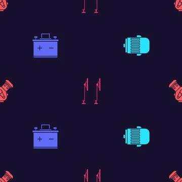 Set Electric engine, Car battery, Windscreen wiper and on seamless pattern 스톡 일러스트