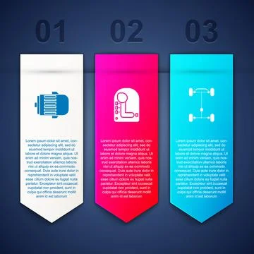 Set Electric engine, Gear shifter and Chassis car. Business infographic template Stock Illustration
