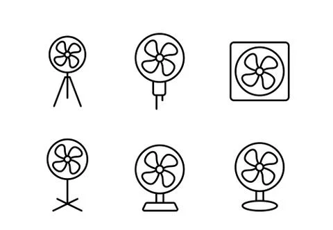 Set Electric Fan icon in linear style, vector Stock Illustration