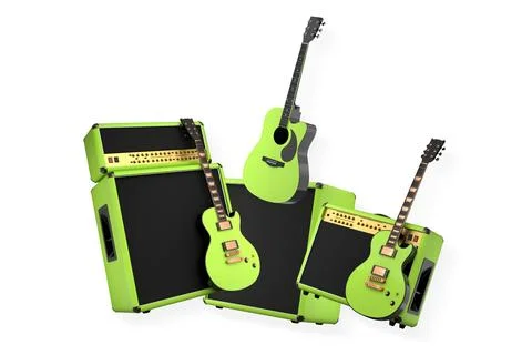 Set of electric guitars and amplifiers in modern style on white background イラスト素材