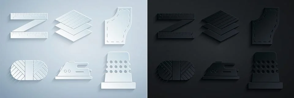 Set Electric iron, Sewing Pattern, thread spool, Thimble for sewing, Textile Stock Illustration