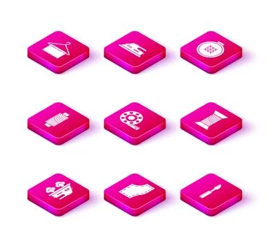 Set Electric iron, Sewing Pattern, thread spool, Tape measure, Cutter tool,.. Stockillustratie