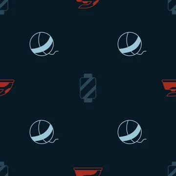 Set Electric iron, Sewing thread spool and Yarn ball on seamless pattern. Vector Stock Illustration