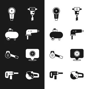 Set Electric jigsaw, Air compressor, Angle grinder, Electrical hand concret.. 스톡 일러스트