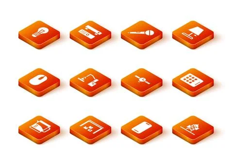 Set Electric kettle, Warehouse, Computer mouse, Robotic robot arm hand fact.. Stock Illustration