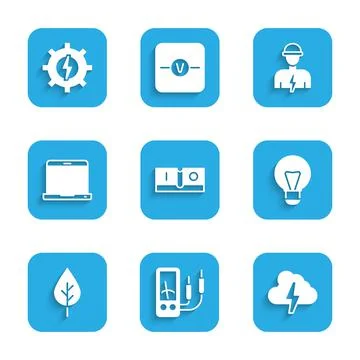 Set Electric light switch, Ampere meter, multimeter, Cloud and lightning 스톡 일러스트