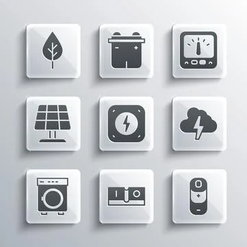 Set Electric light switch, Battery charge, Cloud and lightning, Lightning bolt 스톡 일러스트