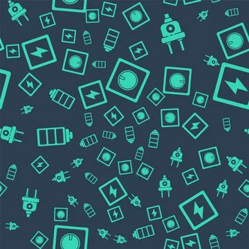 Set Electric light switch, Electric plug, Battery charge level indicator and Illustrazione stock