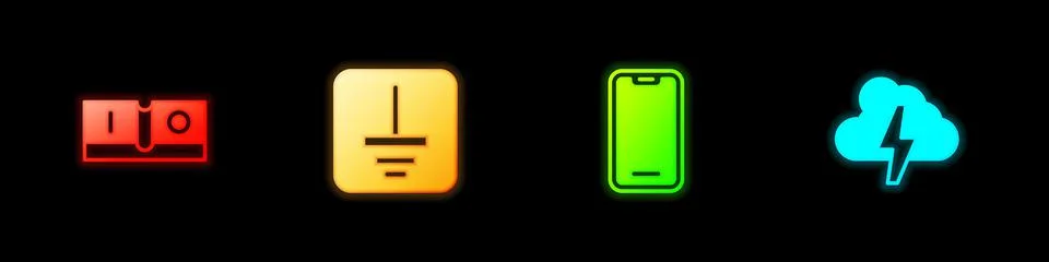 Set Electric light switch, Electrical symbol ground, Mobile phone and Cloud and Illustrazione stock