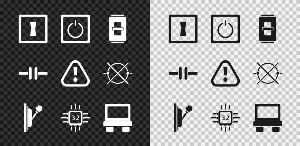 Set Electric light switch, Electrical panel, Processor with microcircuits CPU Stock Illustration