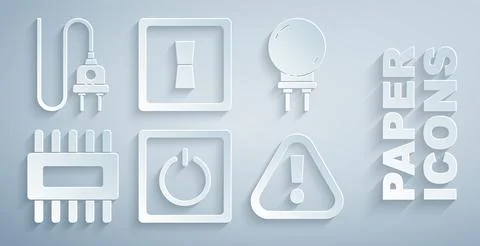 Set Electric light switch, Light emitting diode, Processor with microcircuits Illustrazione stock