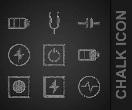 Set Electric light switch, Lightning bolt, circuit scheme, Battery charge l.. Ilustração Stock