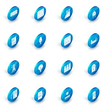 Set Electric light switch, Nuclear power plant, plug, Car battery, High voltage Illustration