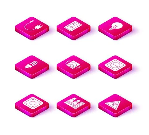 Set Electric light switch, Power station plant and factory, LED bulb, Ampere Ilustração Stock