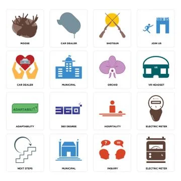 Set of electric meter, inquiry, next steps, hospitality, adaptability, orchid Free Stock Illustration