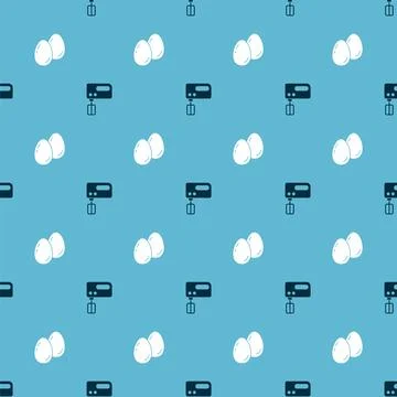 Set Electric mixer and Easter eggs on seamless pattern. Vector Stock Illustration