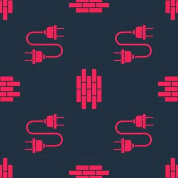 Set Electric plug and Bricks on seamless pattern. Vector 스톡 일러스트