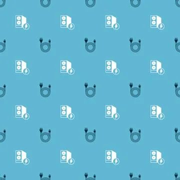 Set Electric plug and Case of computer on seamless pattern. Vector Stockillustratie
