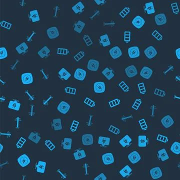 Set Electric plug, Battery, and tower on seamless pattern. Vector Stock Illustration