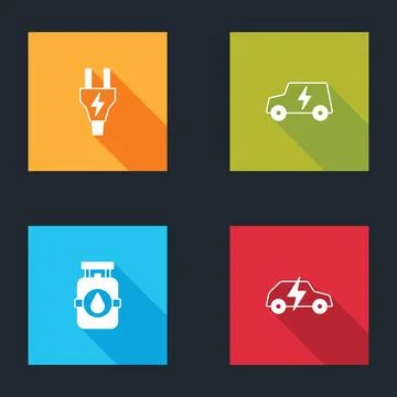 Set Electric plug, car, Propane gas tank and  icon. Vector Stock-Illustration