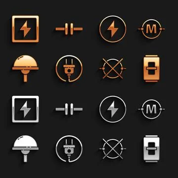 Set Electric plug, circuit scheme, light switch, Light emitting diode, Lightning Ilustração Stock