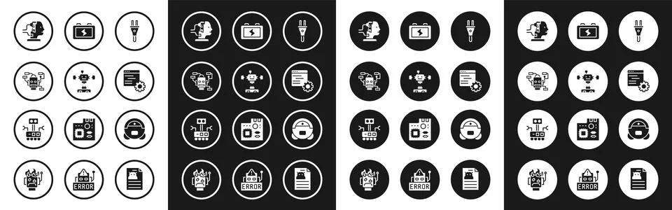 Set Electric plug, Disassembled robot, Robot, for maintenance, Computer api Stock Illustration