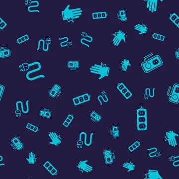 Set Electric plug, Electrical outlet, glove and extension on seamless pattern Stock Illustration