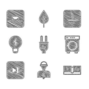 Set Electric plug, Electrician, light switch, Washer, Diode in electronic Stock Illustration