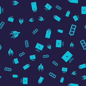 Set Electric plug, extension, Battery charge and Smart Tv on seamless pattern Stock Illustration