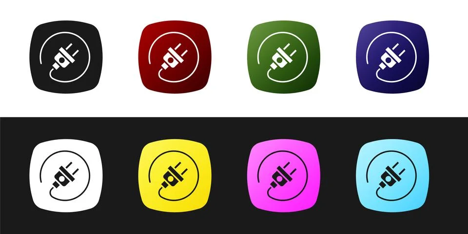 Set Electric plug icon isolated on black and white background. Concept of Stockillustratie