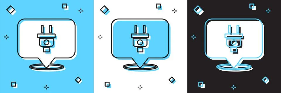 Set Electric plug icon isolated on blue and white, black background. Concept of Stockillustratie