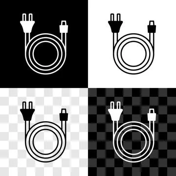 Set Electric plug icon isolated on black and white, transparent background Illustrazione stock