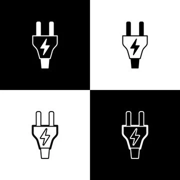 Set Electric plug icon isolated on black and white background. Concept of Stockillustratie