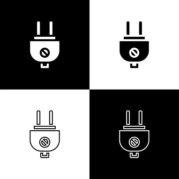 Set Electric plug icon isolated on black and white background. Concept of Stockillustratie