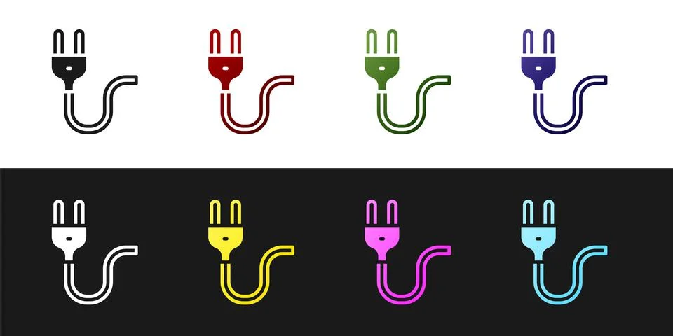 Set Electric plug icon isolated on black and white background. Concept of Stockillustratie
