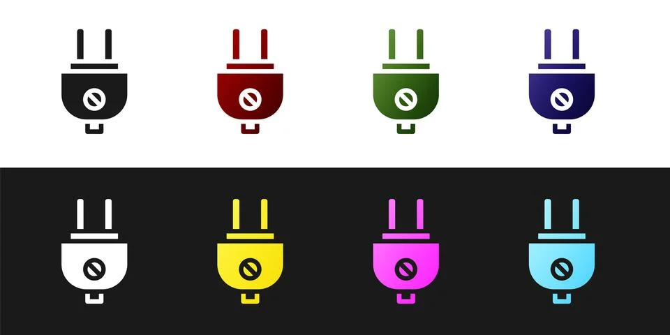 Set Electric plug icon isolated on black and white background. Concept of Stockillustratie