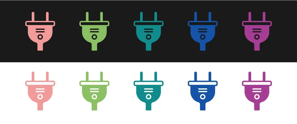 Set Electric plug icon isolated on black and white background. Concept of Illustrazione stock