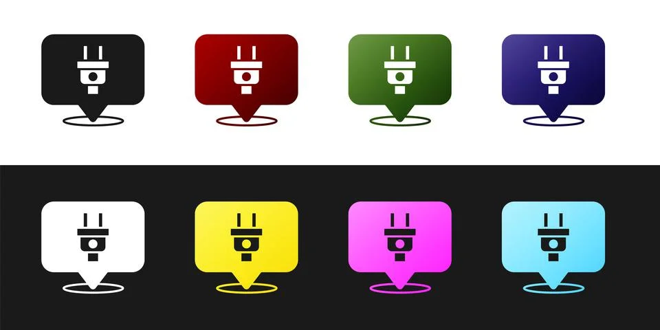 Set Electric plug icon isolated on black and white background. Concept of Illustrazione stock