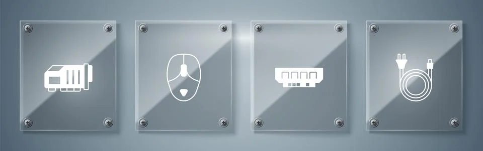 Set Electric plug, RAM, random access memory, Computer mouse and Video graphic Illustrazione stock