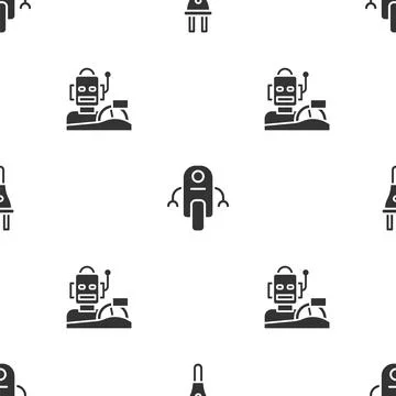 Set Electric plug, Robot and humanoid driving a car on seamless pattern. Vector Stock Illustration