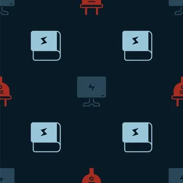 Set Electric plug, Smart Tv and Book about electricity on seamless pattern Stock Illustration