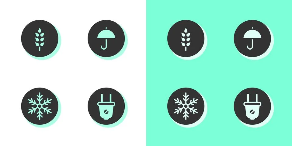 Set Electric plug, Wheat, Snowflake and Delivery package with umbrella icon Stock Illustration