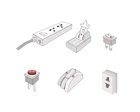 Set of Electric Plugs, Socket, Swicth and Circuit Breaker Stock Illustration