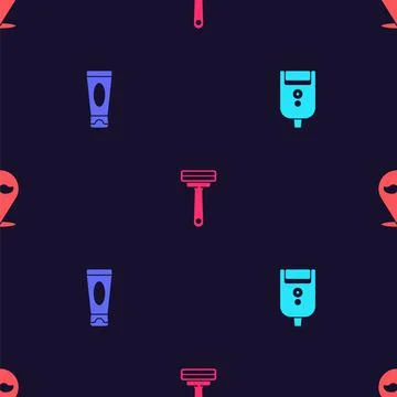 Set Electric razor blade for men, Cream lotion cosmetic tube, Shaving and Illustration