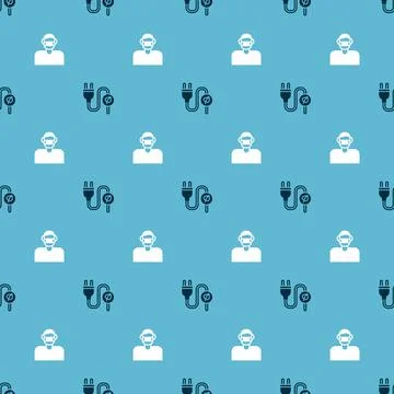 Set Electric saving plug in leaf and Face protective mask on seamless pattern 스톡 일러스트