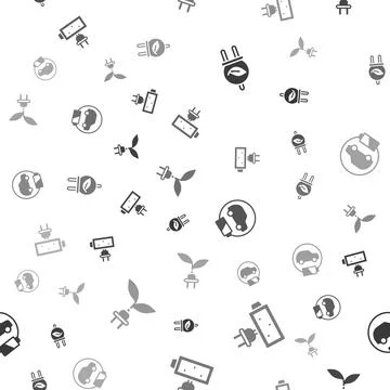 Set Electric saving plug in leaf, Battery charge, car and on seamless pattern Stock Illustration