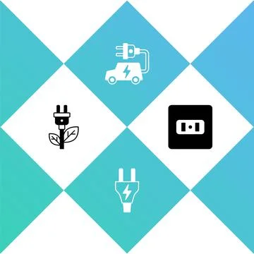 Set Electric saving plug in leaf, , car and Electrical outlet icon. Vector イラスト素材