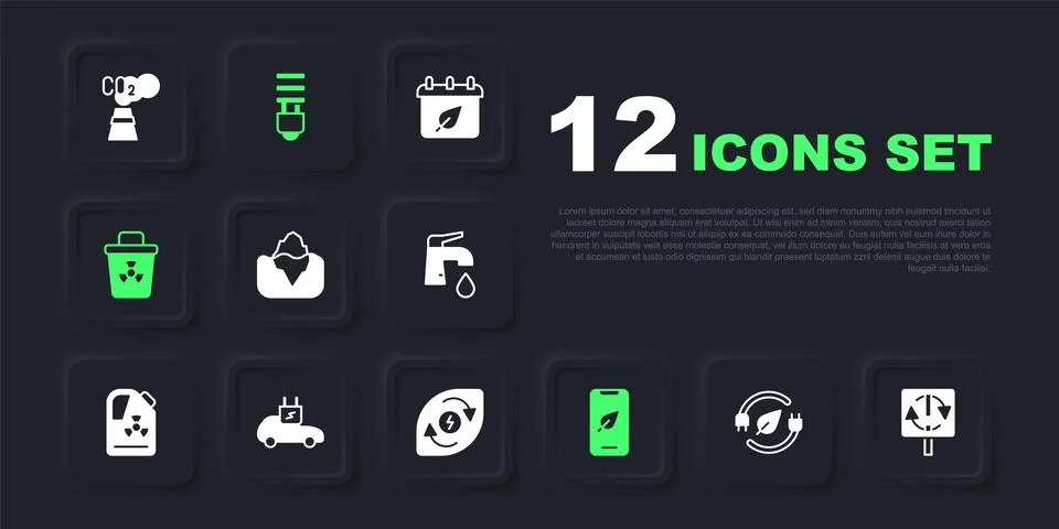 Set Electric saving plug in leaf, Recycle symbol, Iceberg, Mobile phone wit.. Stock Illustration