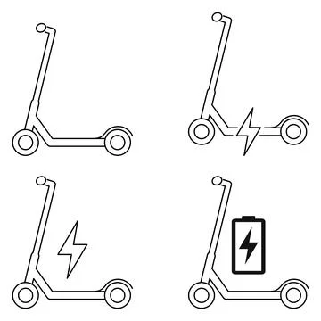 Set of Electric scooter icon, flat eco friendly transport, vehicle vector ill Stock Illustration